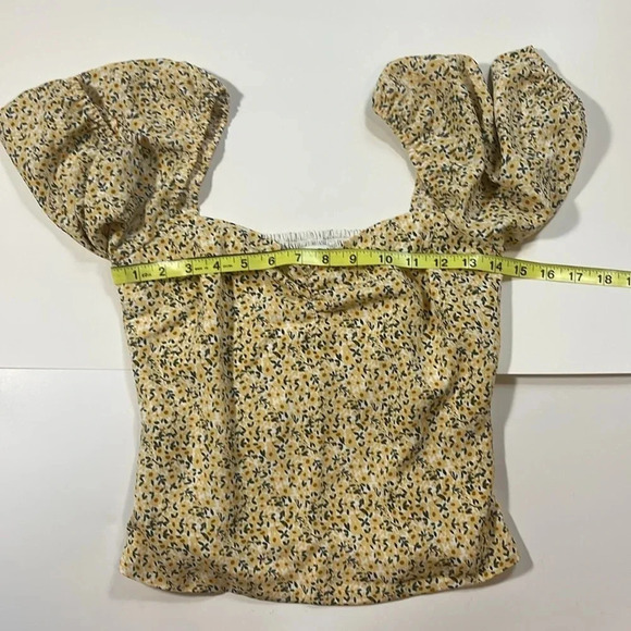 Abercrombie & Fitch Yellow Daisy Puff Sleeve Sweetheart Top Women's Size Small - Picture 3 of 7